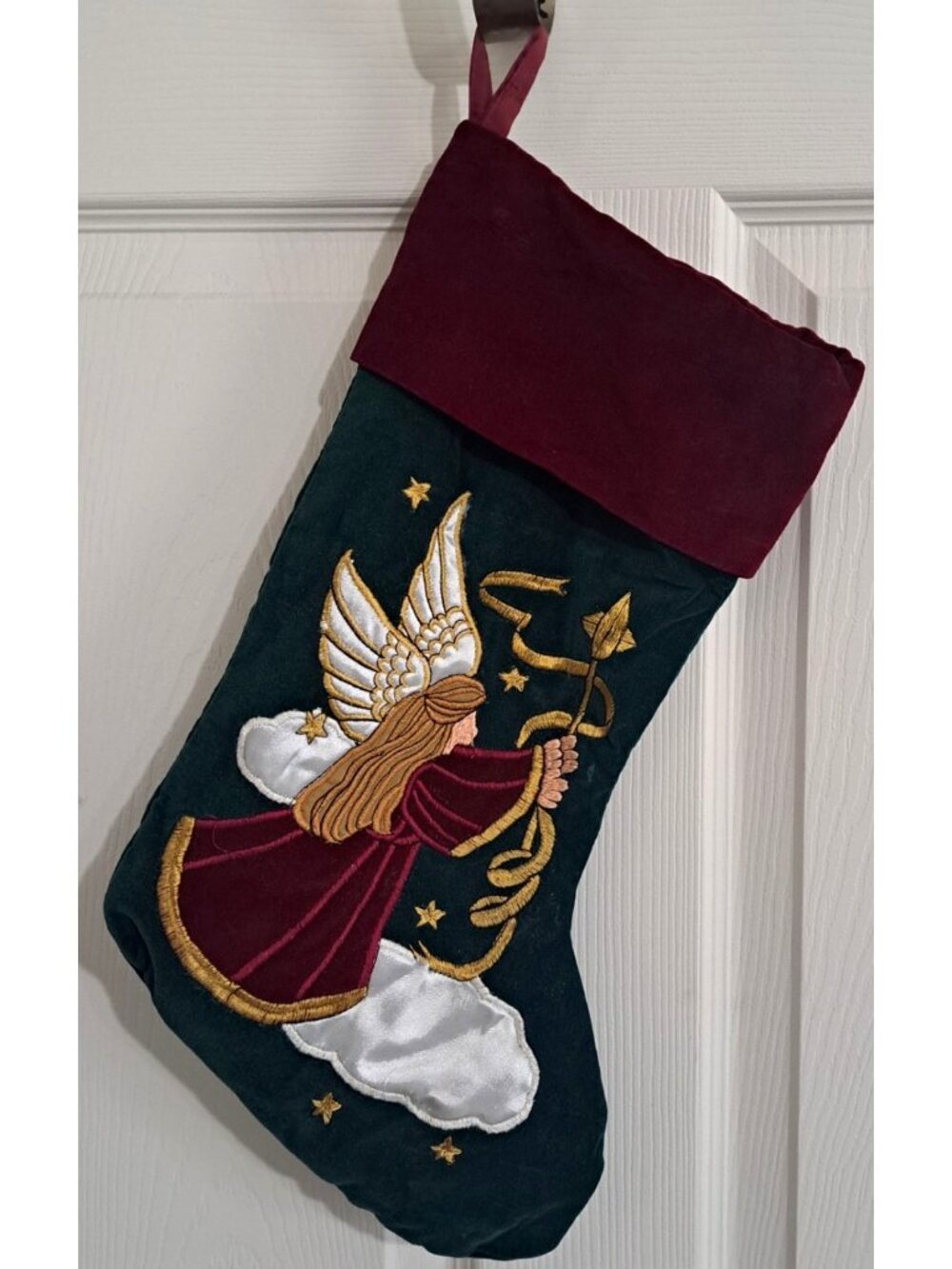 L'Art de Chine Embroidered Angel Christmas Stocking Multicolor